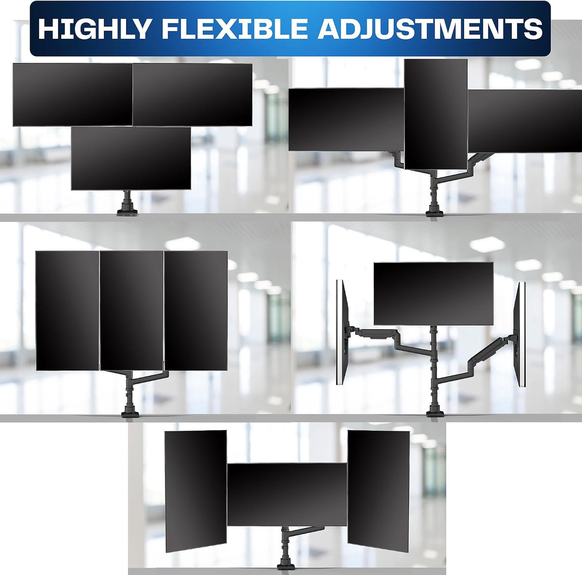 Pneumatic Arm Dual Ultrawide Monitor Extra Tall Desk Mount for Up to 49 inch Screens, Heavy Duty Clamp, Holds 2 Ultra Wides Up to 44 lbs, Black, STAND-V120K