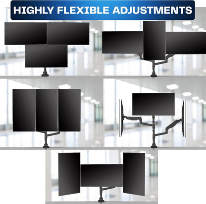 Pneumatic Arm Dual Ultrawide Monitor Extra Tall Desk Mount for Up to 49 inch Screens, Heavy Duty Clamp, Holds 2 Ultra Wides Up to 44 lbs, Black, STAND-V120K