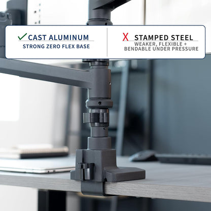 Pneumatic Arm Dual Ultrawide Monitor Extra Tall Desk Mount for Up to 49 inch Screens, Heavy Duty Clamp, Holds 2 Ultra Wides Up to 44 lbs, Black, STAND-V120K