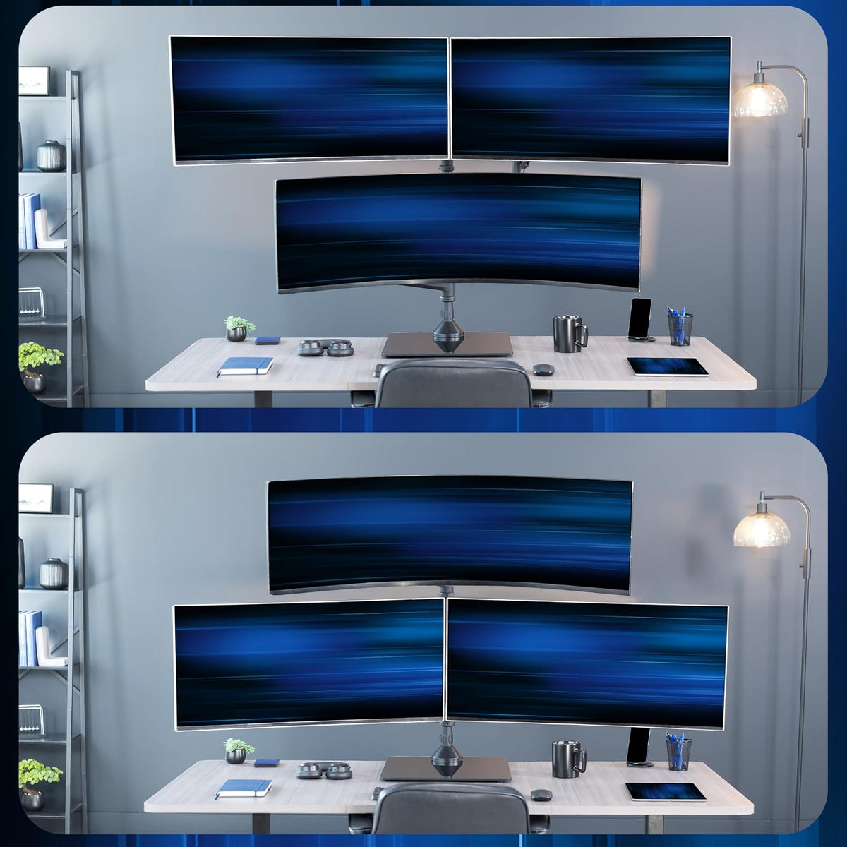 Pneumatic Arm Dual Ultrawide Monitor Extra Tall Desk Mount for Up to 49 inch Screens, Heavy Duty Clamp, Holds 2 Ultra Wides Up to 44 lbs, Black, STAND-V120K