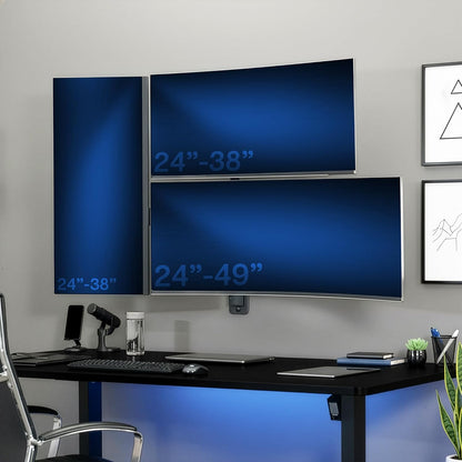 Pneumatic Arm Dual Ultrawide Monitor Extra Tall Desk Mount for Up to 49 inch Screens, Heavy Duty Clamp, Holds 2 Ultra Wides Up to 44 lbs, Black, STAND-V120K
