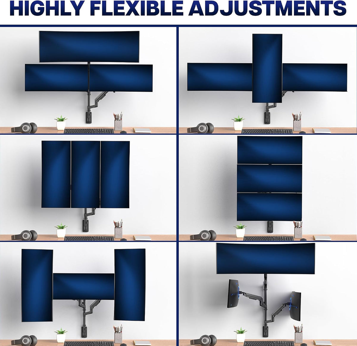 Pneumatic Arm Dual Ultrawide Monitor Extra Tall Desk Mount for Up to 49 inch Screens, Heavy Duty Clamp, Holds 2 Ultra Wides Up to 44 lbs, Black, STAND-V120K