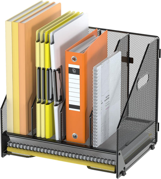 Mesh Desk File Organizer, 4 Vertical Compartment Box Sorter, Black