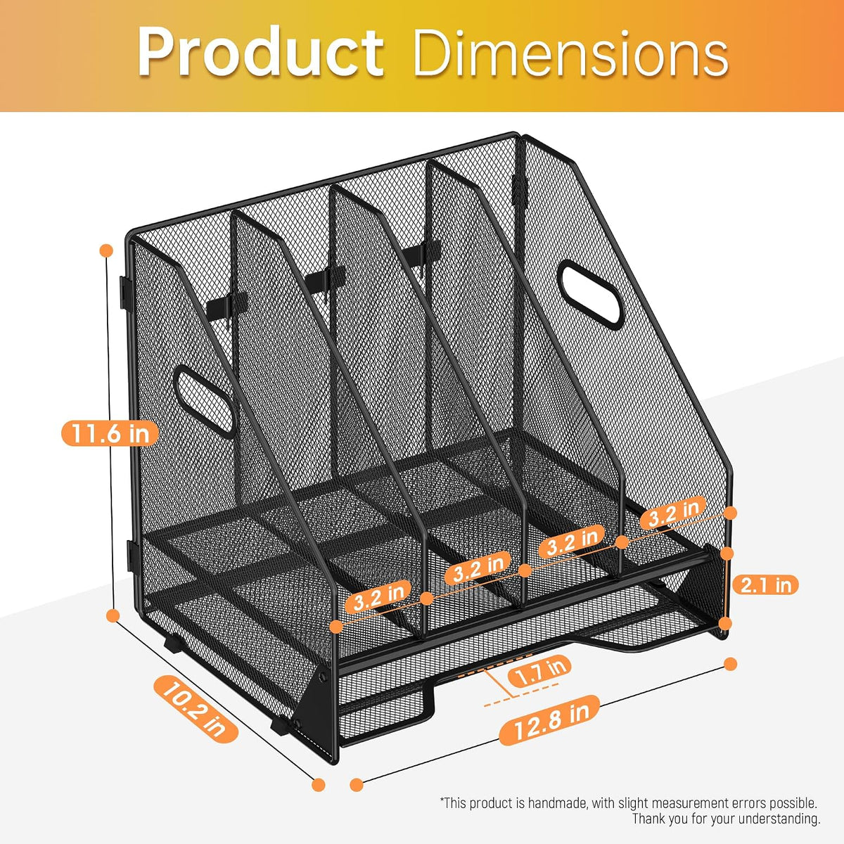 Mesh Desk File Organizer, 4 Vertical Compartment Box Sorter, Black