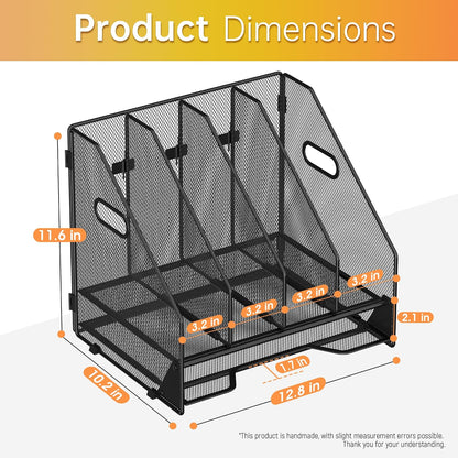 Mesh Desk File Organizer, 4 Vertical Compartment Box Sorter, Black