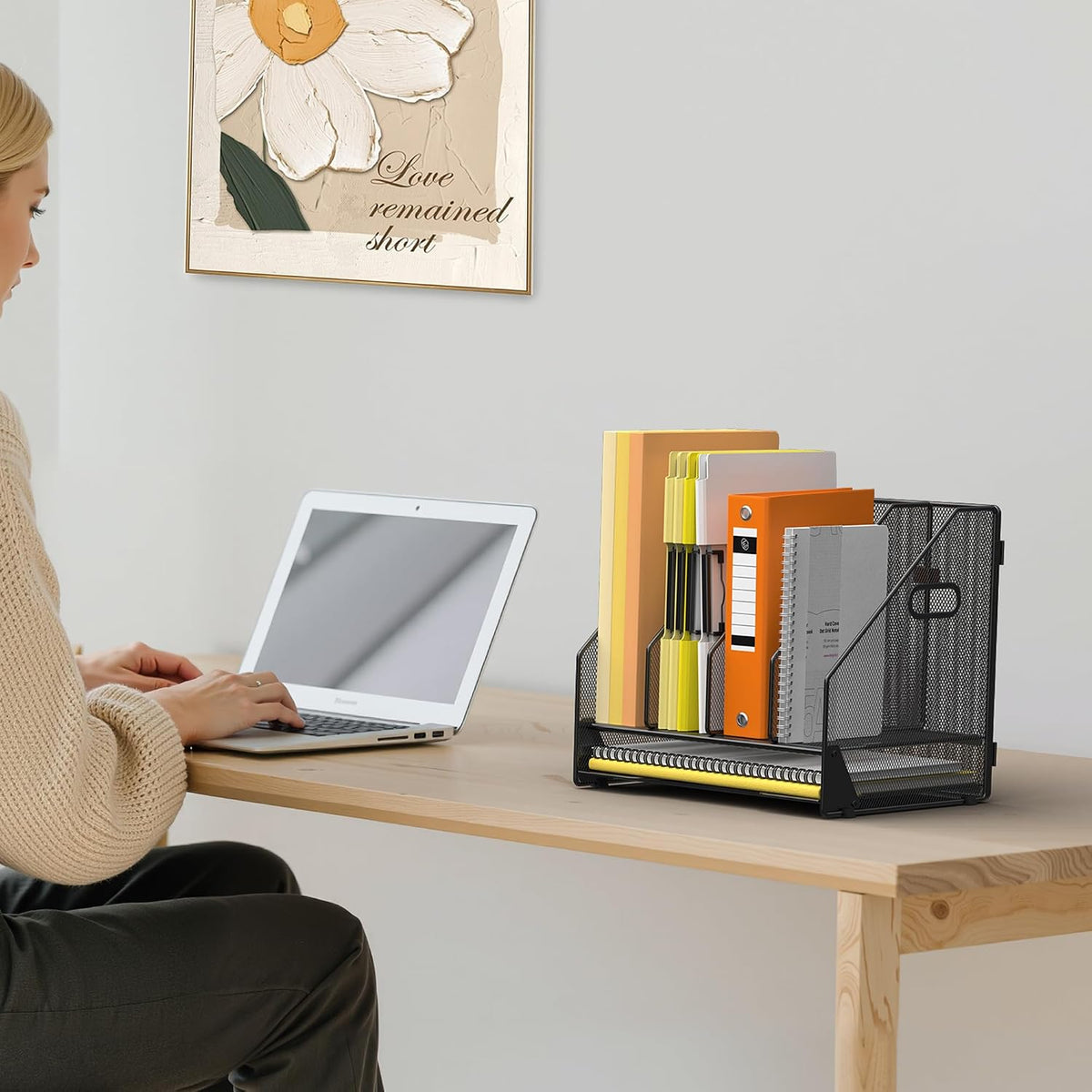 Mesh Desk File Organizer, 4 Vertical Compartment Box Sorter, Black