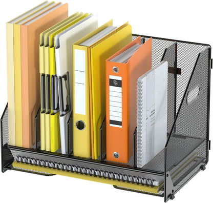 Mesh Desk File Organizer, 4 Vertical Compartment Box Sorter, Black