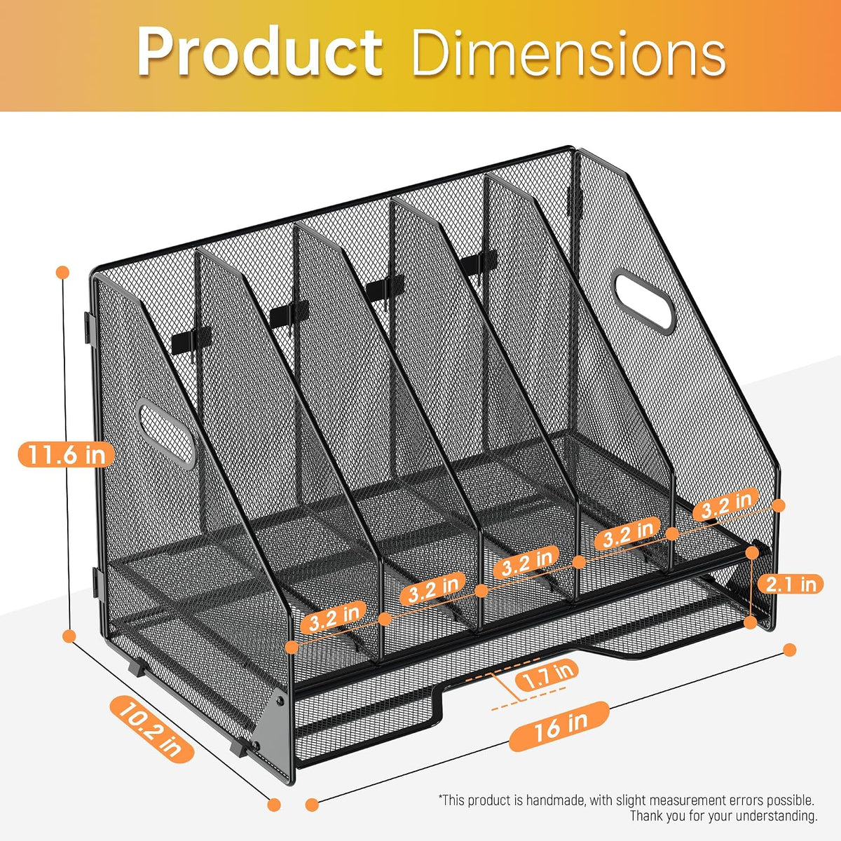Mesh Desk File Organizer, 4 Vertical Compartment Box Sorter, Black