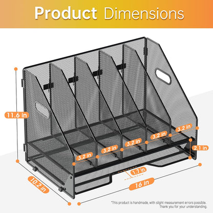 Mesh Desk File Organizer, 4 Vertical Compartment Box Sorter, Black