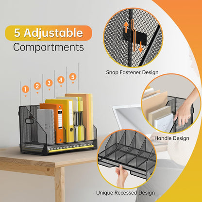 Mesh Desk File Organizer, 4 Vertical Compartment Box Sorter, Black