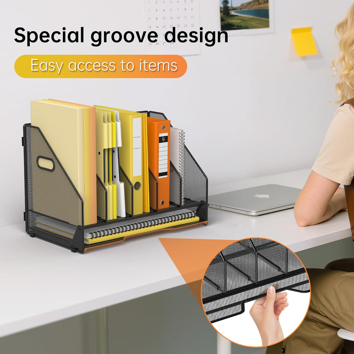 Mesh Desk File Organizer, 4 Vertical Compartment Box Sorter, Black