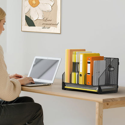 Mesh Desk File Organizer, 4 Vertical Compartment Box Sorter, Black