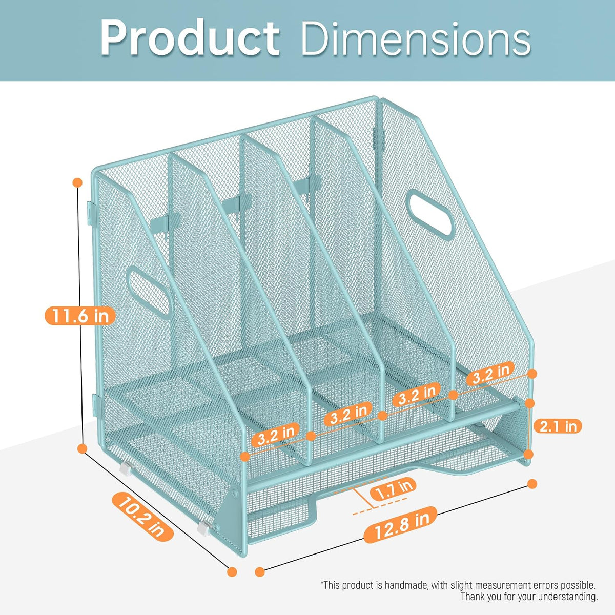 Mesh Desk File Organizer, 4 Vertical Compartment Box Sorter, Black