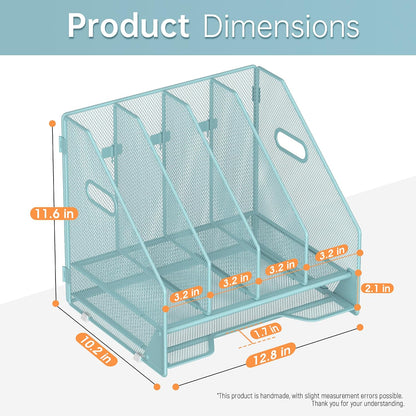 Mesh Desk File Organizer, 4 Vertical Compartment Box Sorter, Black