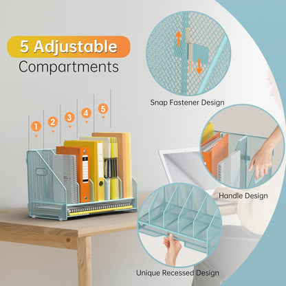 Mesh Desk File Organizer, 4 Vertical Compartment Box Sorter, Black