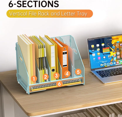 Mesh Desk File Organizer, 4 Vertical Compartment Box Sorter, Black