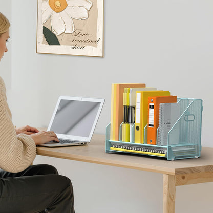 Mesh Desk File Organizer, 4 Vertical Compartment Box Sorter, Black