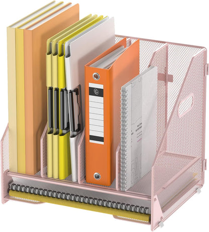 Mesh Desk File Organizer, 4 Vertical Compartment Box Sorter, Black
