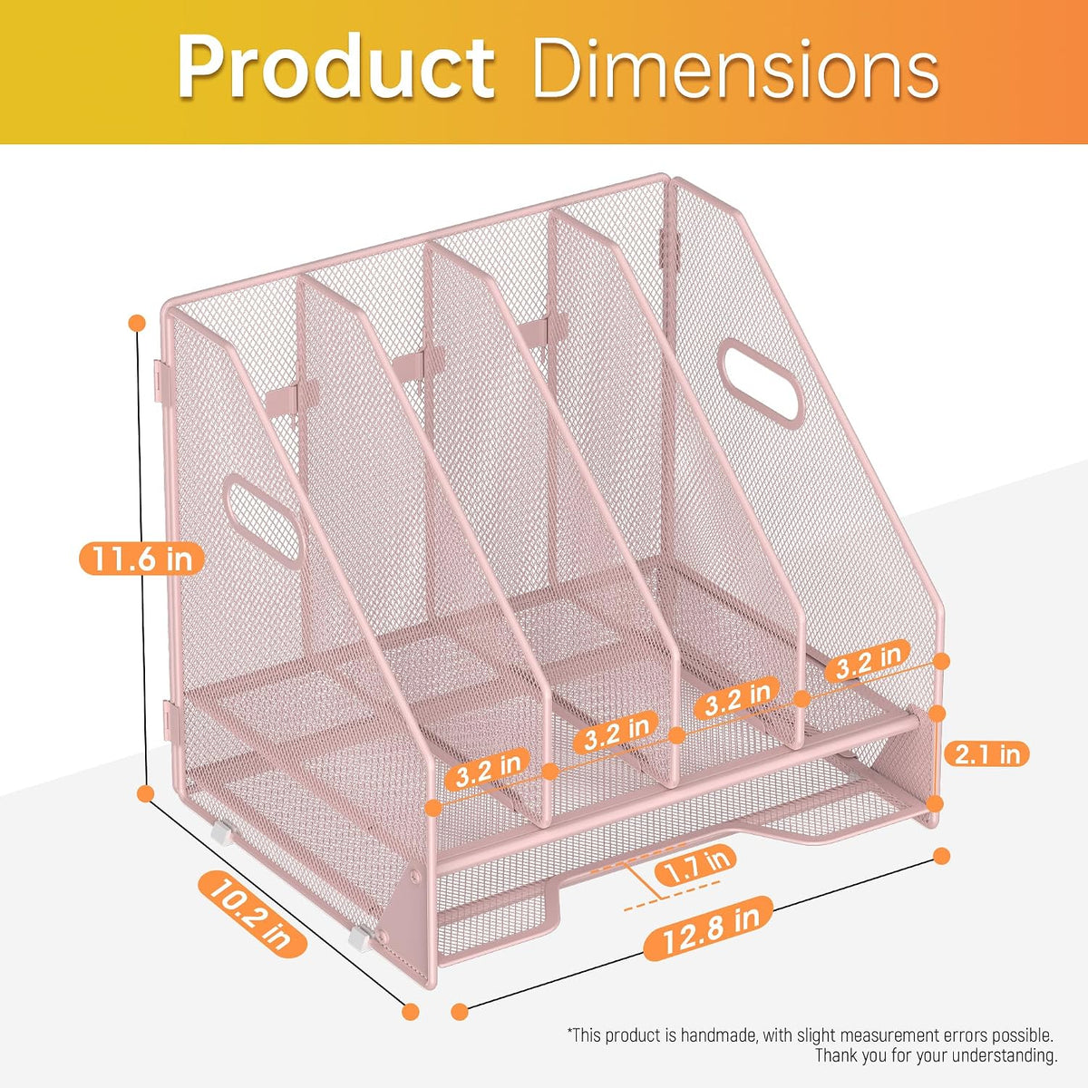 Mesh Desk File Organizer, 4 Vertical Compartment Box Sorter, Black