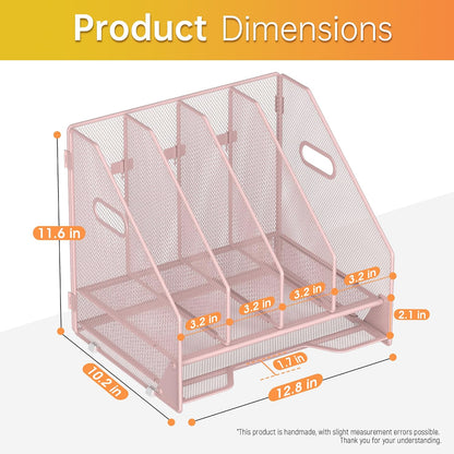 Mesh Desk File Organizer, 4 Vertical Compartment Box Sorter, Black