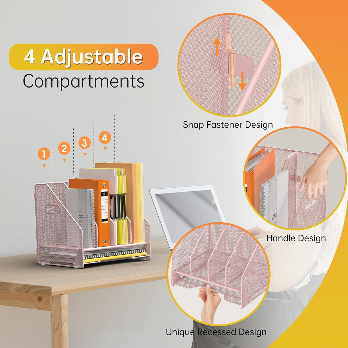 Mesh Desk File Organizer, 4 Vertical Compartment Box Sorter, Black