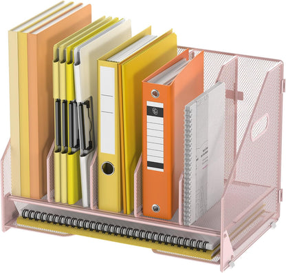 Mesh Desk File Organizer, 4 Vertical Compartment Box Sorter, Black