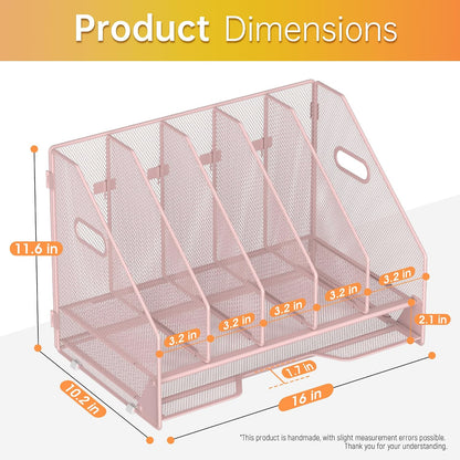 Mesh Desk File Organizer, 4 Vertical Compartment Box Sorter, Black