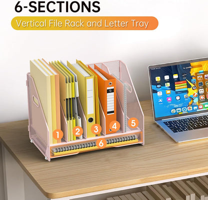 Mesh Desk File Organizer, 4 Vertical Compartment Box Sorter, Black