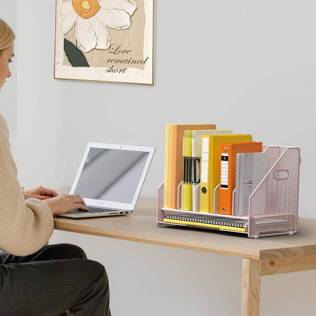 Mesh Desk File Organizer, 4 Vertical Compartment Box Sorter, Black