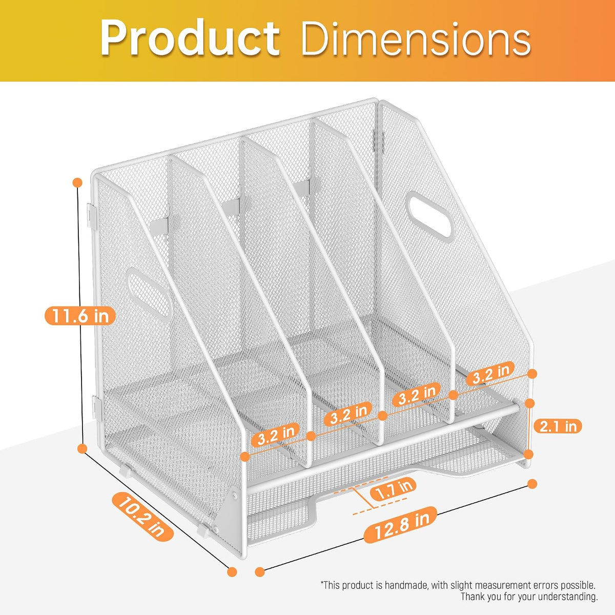 Mesh Desk File Organizer, 4 Vertical Compartment Box Sorter, Black