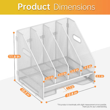 Mesh Desk File Organizer, 4 Vertical Compartment Box Sorter, Black