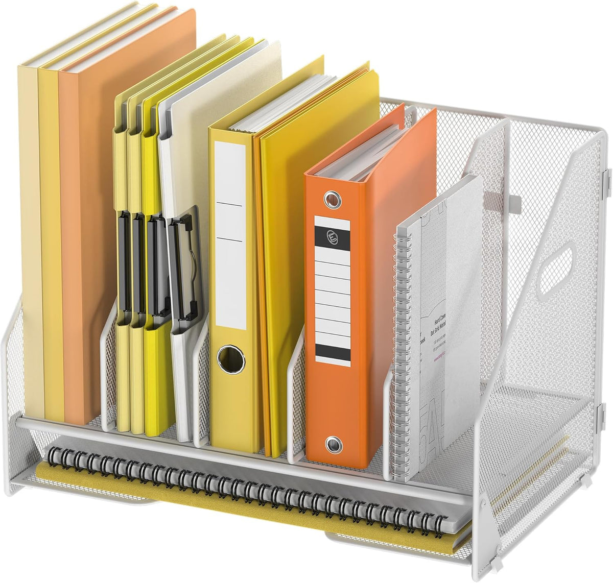 Mesh Desk File Organizer, 4 Vertical Compartment Box Sorter, Black