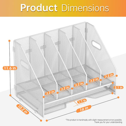 Mesh Desk File Organizer, 4 Vertical Compartment Box Sorter, Black