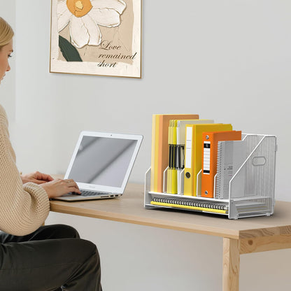 Mesh Desk File Organizer, 4 Vertical Compartment Box Sorter, Black