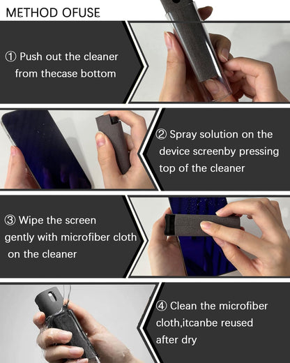 Car Screen Cleaner Spray and Wipe Touch Screen Cleaner for Car Display,2 in 1 Laptop Computer Screen Cleaner,Car Accessories Interior,Travel Cleaning Kit (2 Units)