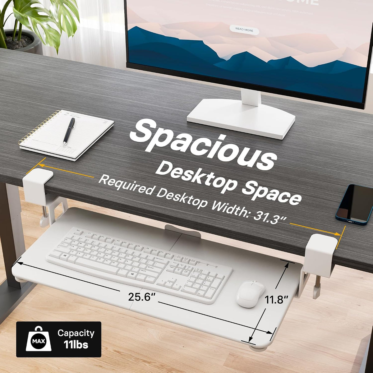 Under Desk Keyboard Tray, Pull-Out Keyboard & Mouse Platform