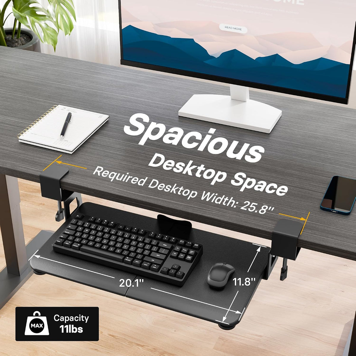 Under Desk Keyboard Tray, Pull-Out Keyboard & Mouse Platform