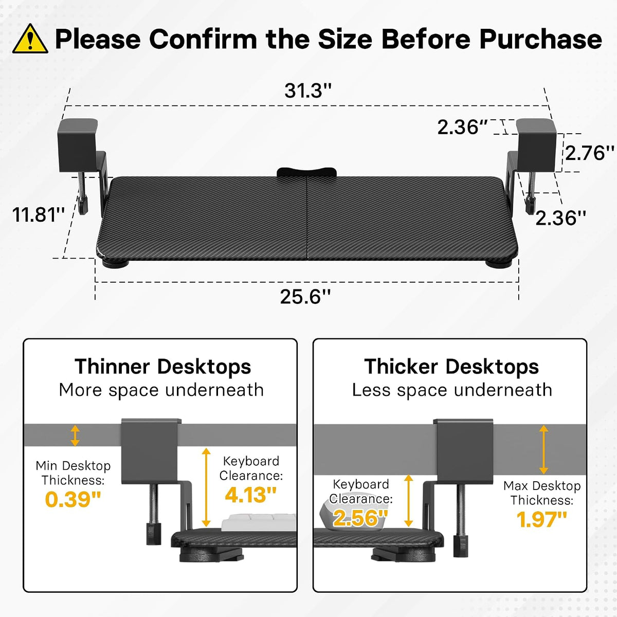 Under Desk Keyboard Tray, Pull-Out Keyboard & Mouse Platform