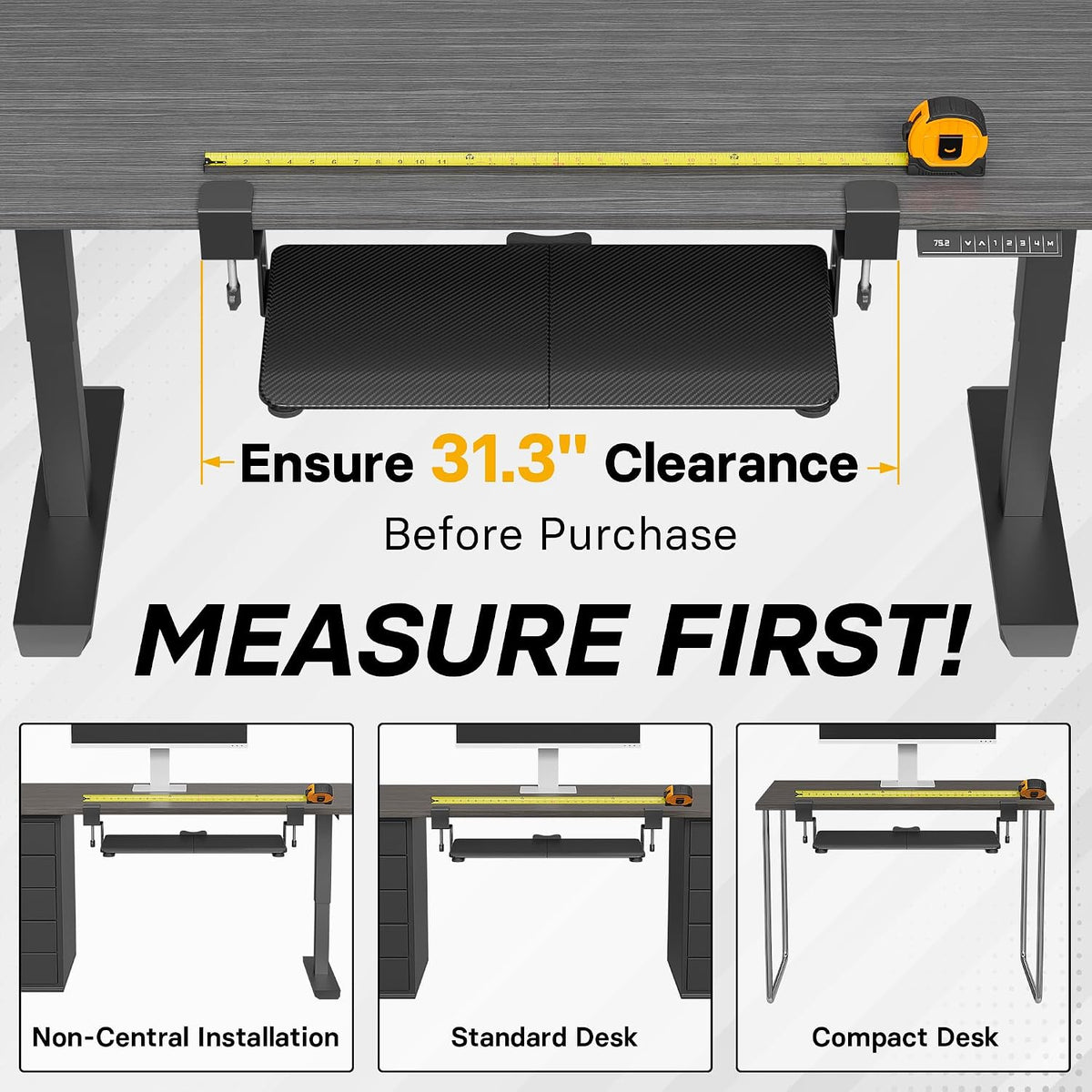 Under Desk Keyboard Tray, Pull-Out Keyboard & Mouse Platform