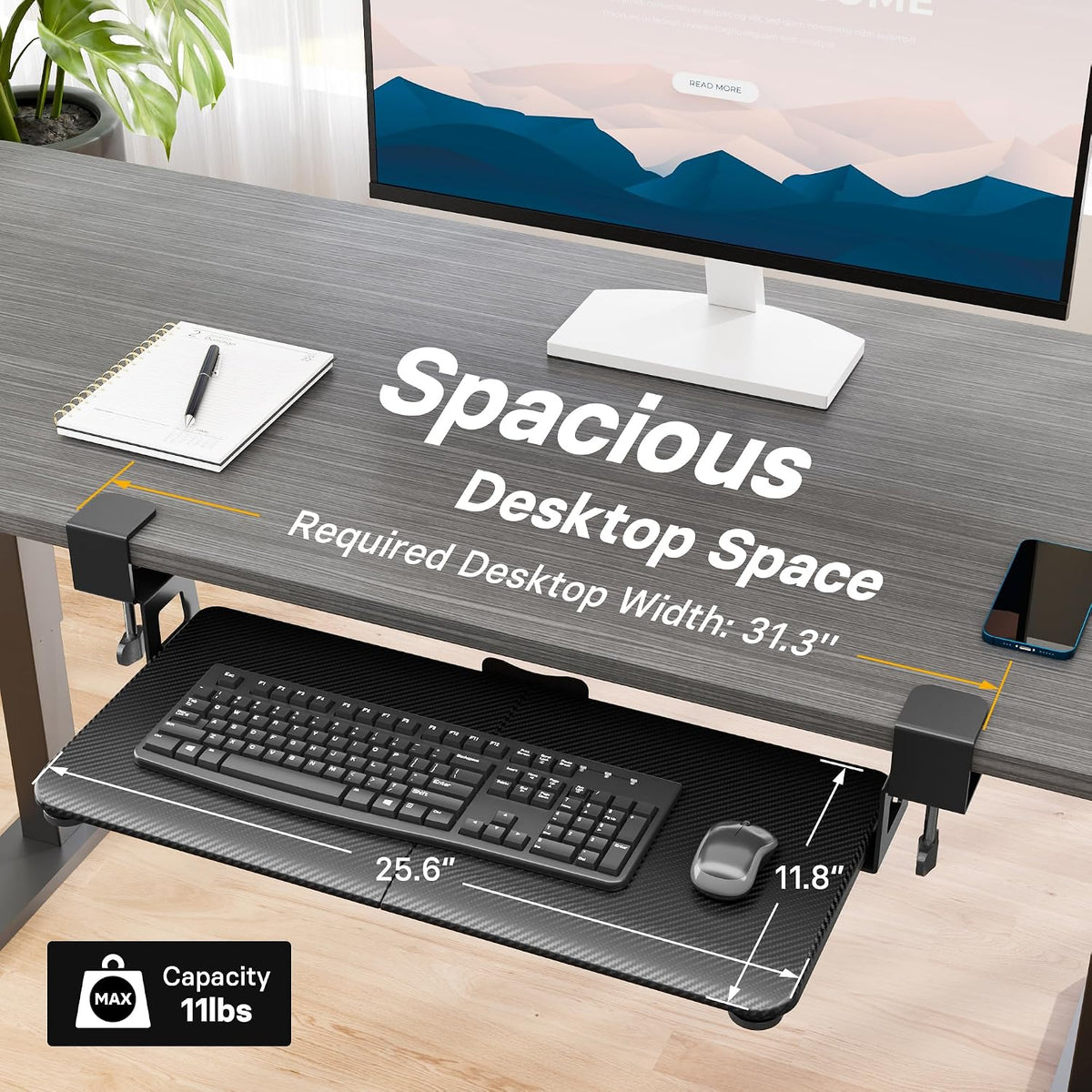 Under Desk Keyboard Tray, Pull-Out Keyboard & Mouse Platform
