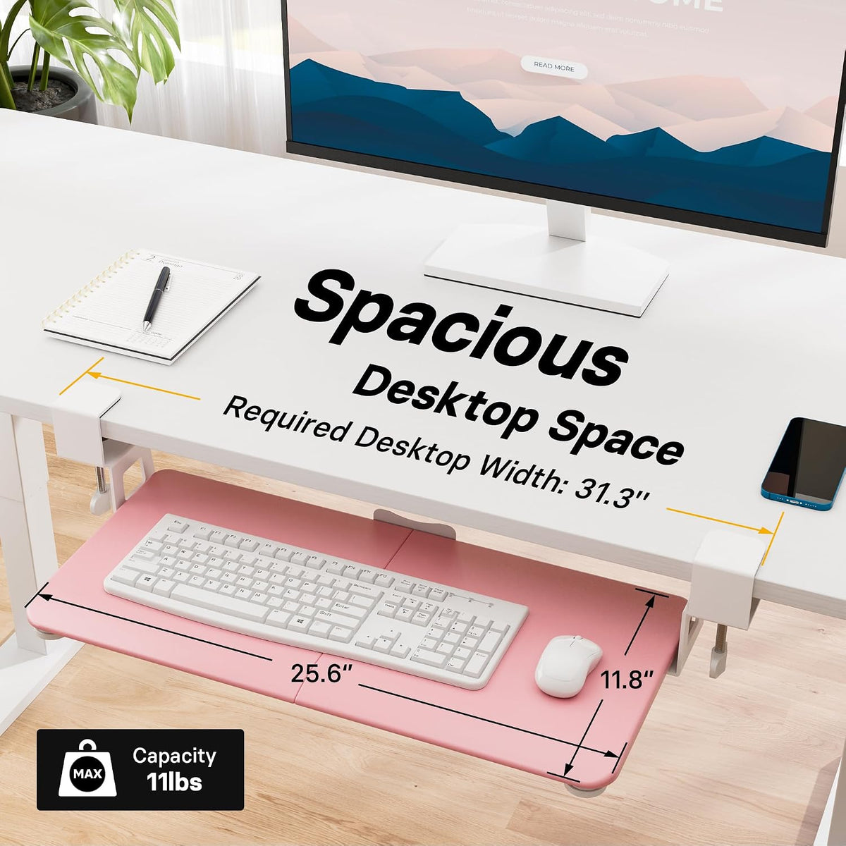 Under Desk Keyboard Tray, Pull-Out Keyboard & Mouse Platform
