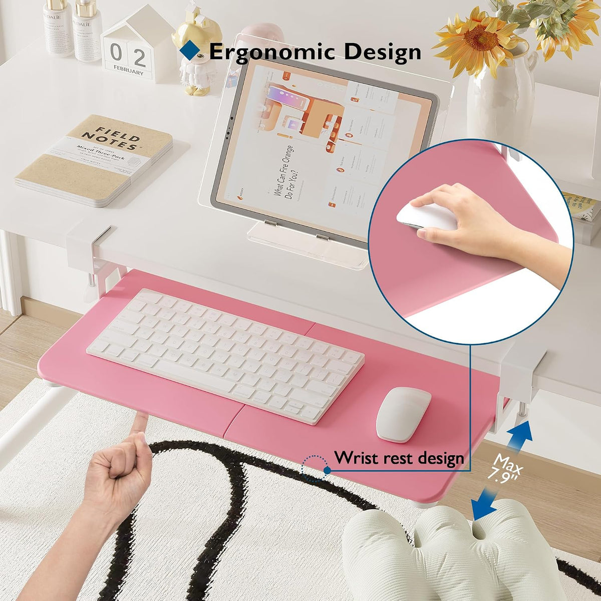 Under Desk Keyboard Tray, Pull-Out Keyboard & Mouse Platform