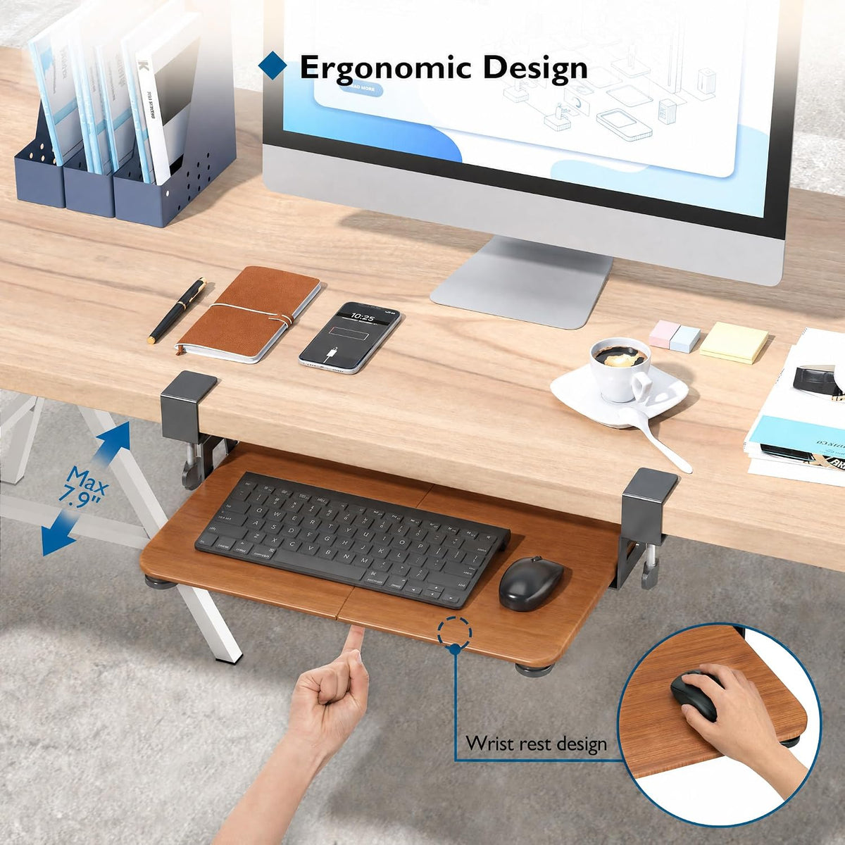 Under Desk Keyboard Tray, Pull-Out Keyboard & Mouse Platform