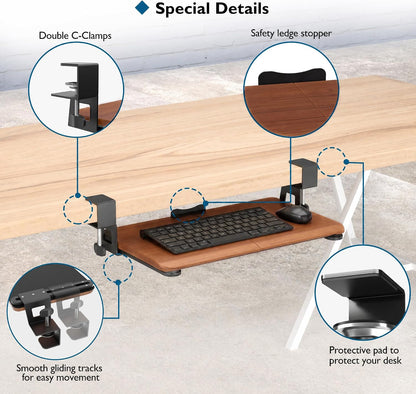 Under Desk Keyboard Tray, Pull-Out Keyboard & Mouse Platform