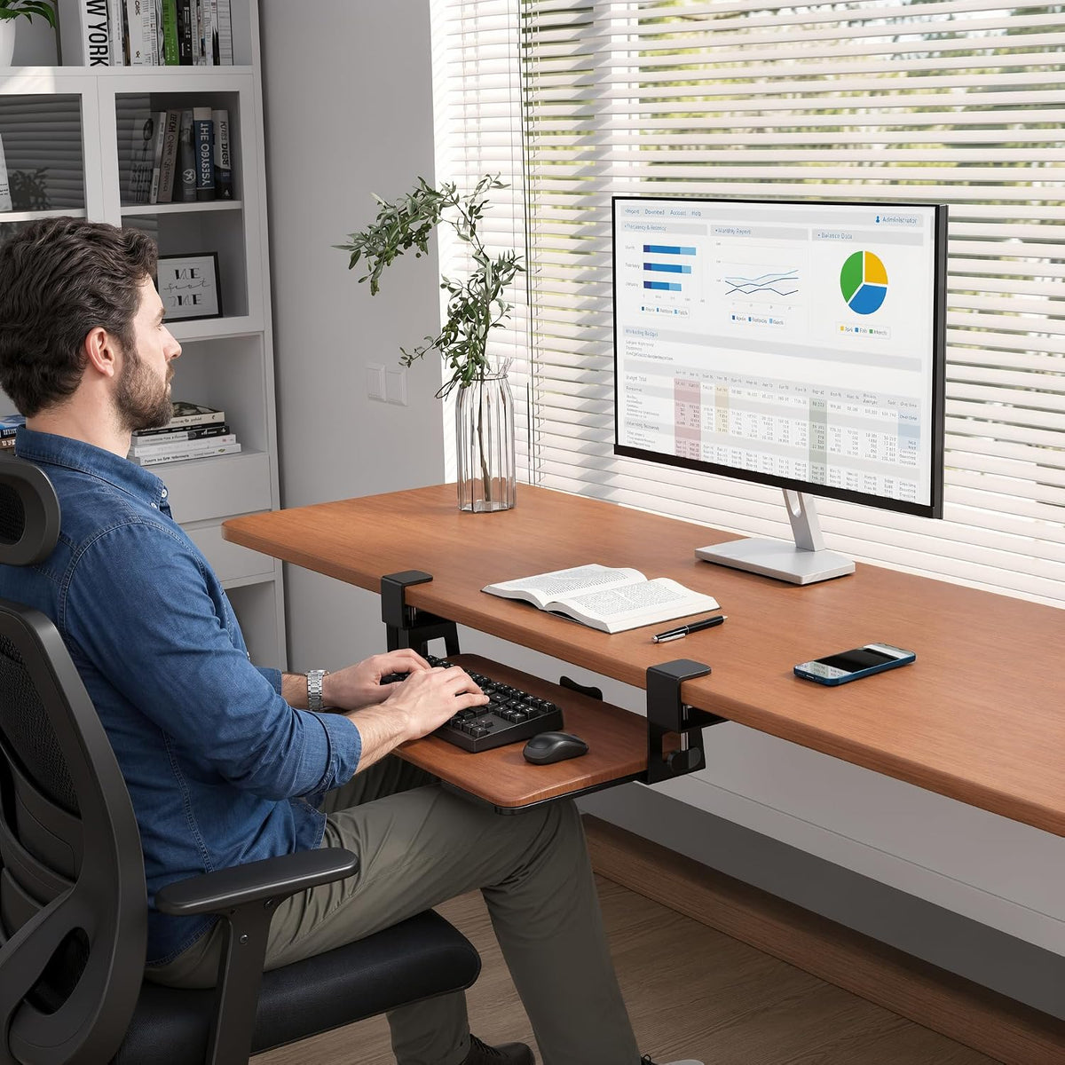 Under Desk Keyboard Tray, Pull-Out Keyboard & Mouse Platform
