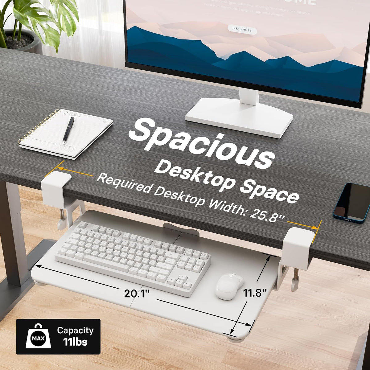 Under Desk Keyboard Tray, Pull-Out Keyboard & Mouse Platform
