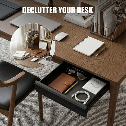Under Desk Drawer, Solid Walnut Wood Panel – Sturdy Ball Bearing Slides, Easy Under-Desk Mount, Integrated Handle, Desktop Organizer for Office & Home Workstation