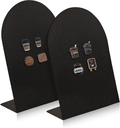 Desk Magnetic Message Board, Metal Bulletin/Memo Board with Magnetic Pen Holder and Flower Pins with Stand, Souvenir/Photo Display Board for Home, Office, Dormitory, Apartment, 8 * 11Inch (Black)