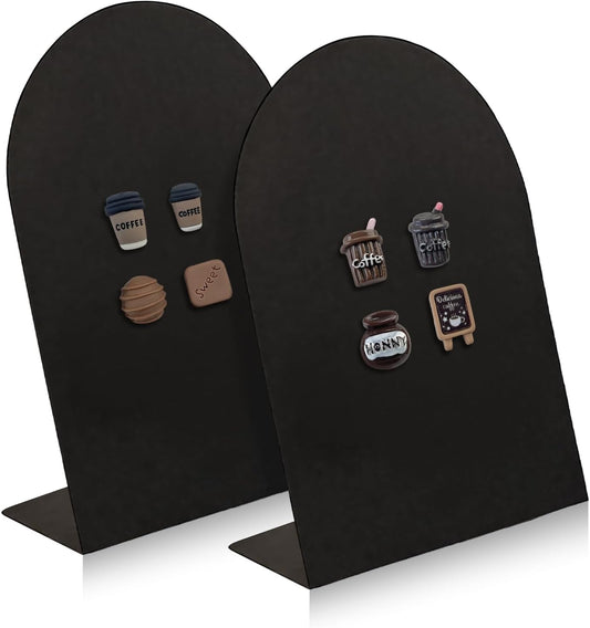 Desk Magnetic Message Board, Metal Bulletin/Memo Board with Magnetic Pen Holder and Flower Pins with Stand, Souvenir/Photo Display Board for Home, Office, Dormitory, Apartment, 8 * 11Inch (Black)