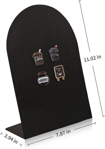 Desk Magnetic Message Board, Metal Bulletin/Memo Board with Magnetic Pen Holder and Flower Pins with Stand, Souvenir/Photo Display Board for Home, Office, Dormitory, Apartment, 8 * 11Inch (Black)